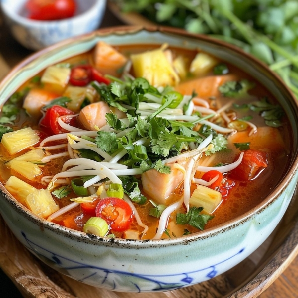 Thịt luộc, Canh chua, Trứng chiên, Cà pháo muối chua