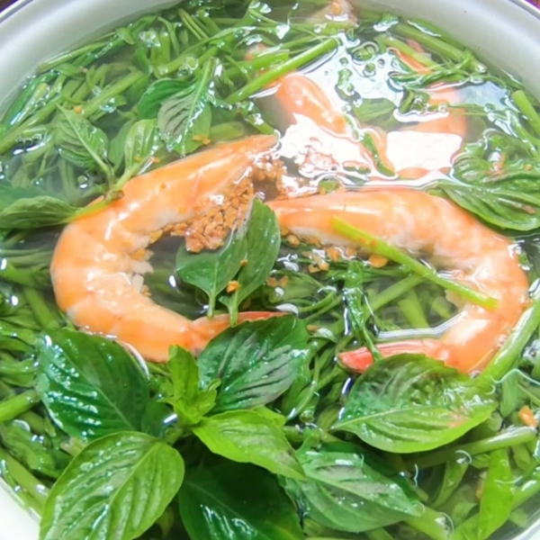 Canh chua rau muống nấu tôm